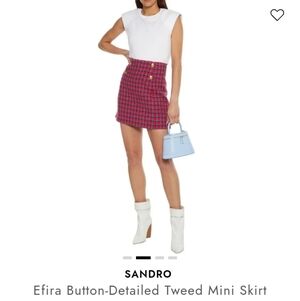 Sandro Paris Efira Button-Detailed Red Tweed Mini Skirt Mint Sz 0